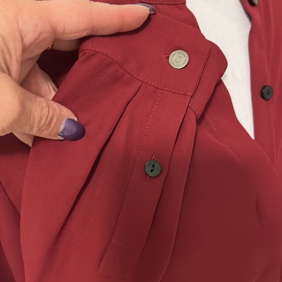 The Kooples Maroon Collarless Crepe Button Down - Picture 5 of 7